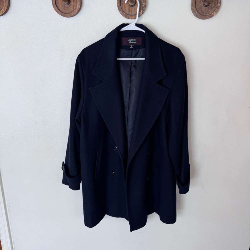 Vintage Stephanie Mathews navy blue Double-Breasted peacoat size 12